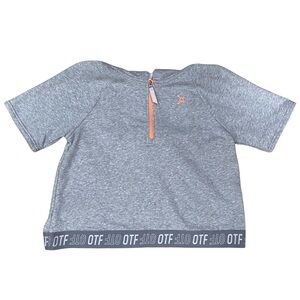 Orangetheory Gray Cropped Short Sleeve Hooded Sweatshirt Quarter Zip Size XS NWT